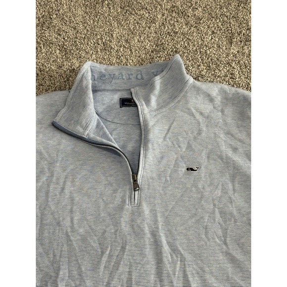 Vineyard Vines Mens XXL Quarter Zip Pullover Blue White Striped Pique Sweater - Picture 3 of 8